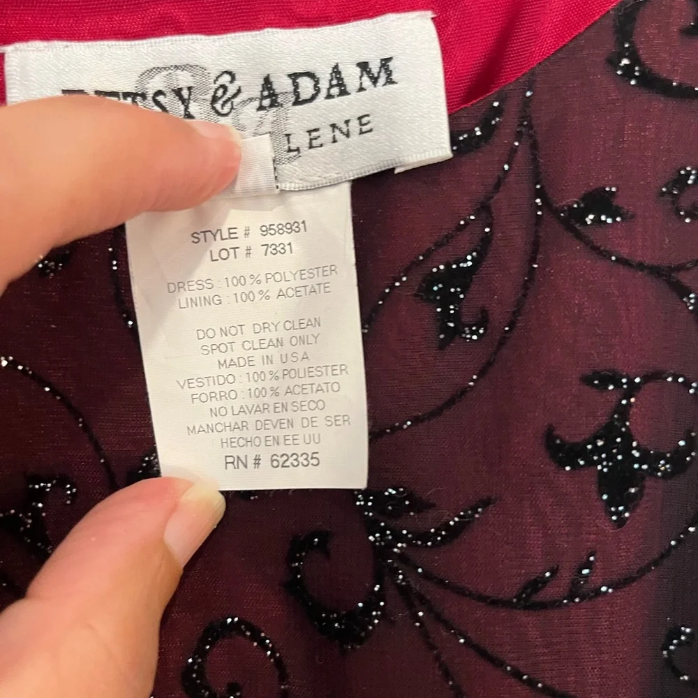NWT Betsy & Adam Y2K sheer velvet burnout floral burgundy glittery formal dress - Picture 7 of 13